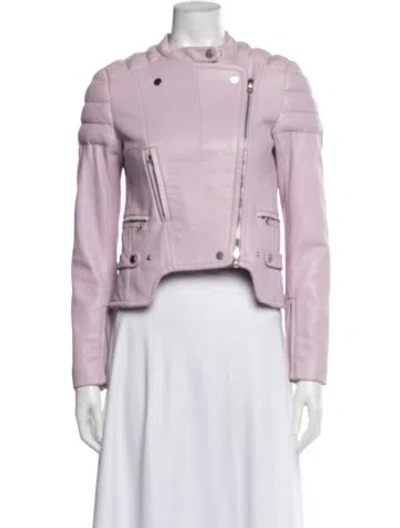 Pre-owned Carven Leather Biker Jacket In Purple