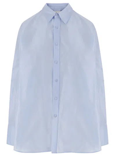 Carven Light Blue Oversized Classic-collar Silk Shirt