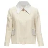 Carven Linen Cotton Blend Tweed Collar Button Boxy Jacket In Beige
