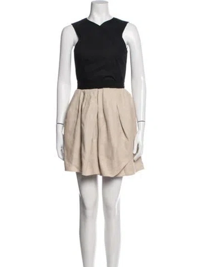 Pre-owned Carven Linen Mini Dress In Black/neutrals