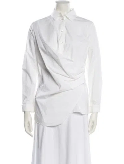 Pre-owned Carven Long Sleeve Blouse In White