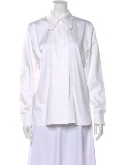 Pre-owned Carven Long Sleeve Blouse In White
