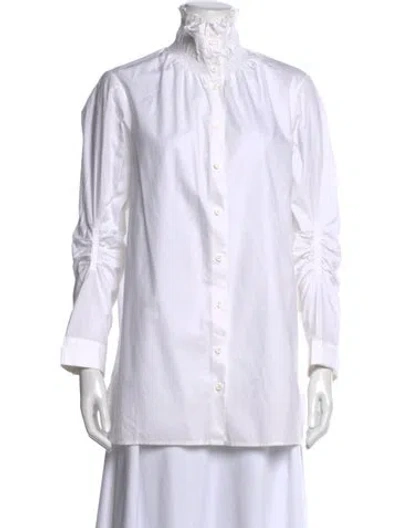 Pre-owned Carven Long Sleeve Blouse In White