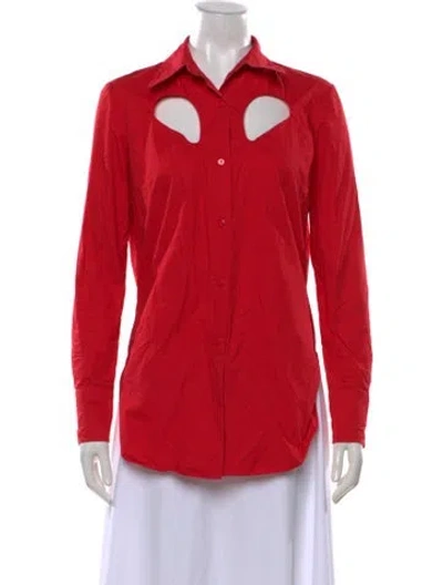 Pre-owned Carven Long Sleeve Button-up Top In Red