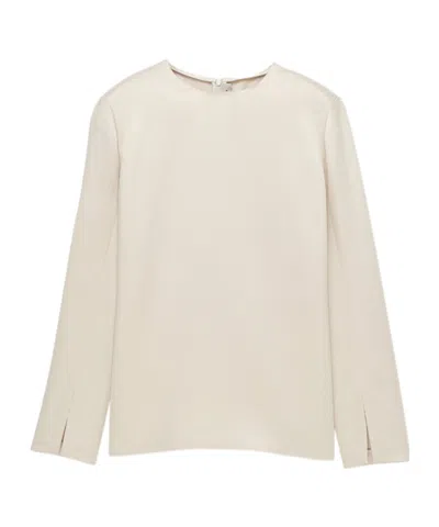 Carven Long Sleeve Shift Top In Double Satin In Neutral