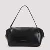 Carven Black Leather Shoulder Bag With Gold Accent In Deep Black