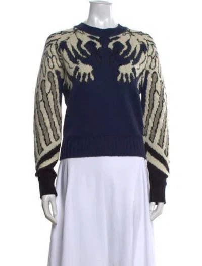 Pre-owned Carven Merino Wool Graphic Print Sweater In Blue