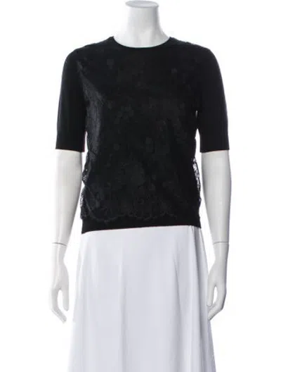 Pre-owned Carven Merino Wool Lace Pattern Sweater In Black/blue