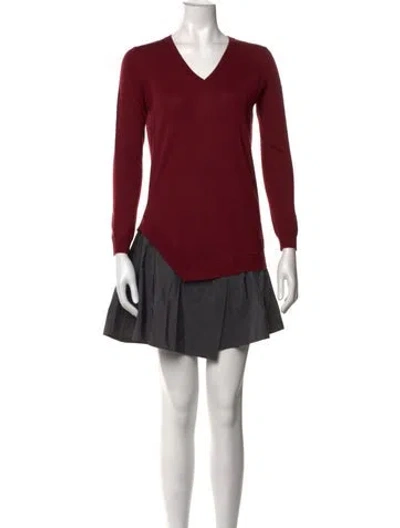 Pre-owned Carven Merino Wool Mini Dress In Burgundy