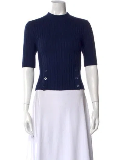 Pre-owned Carven Merino Wool Mock Neck Crop Top In Blue