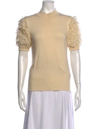Pre-owned Carven Merino Wool Mock Neck Sweater In Neutrals