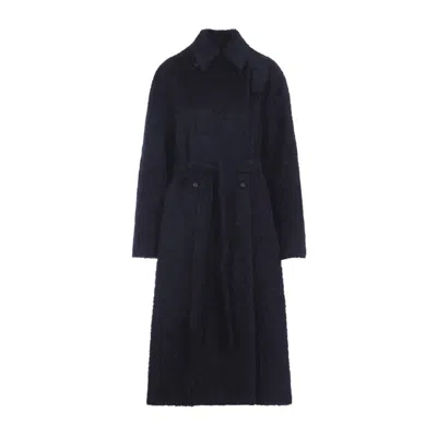 CARVEN MIDNIGHT BLUE ALPACA LONG BELTED COAT