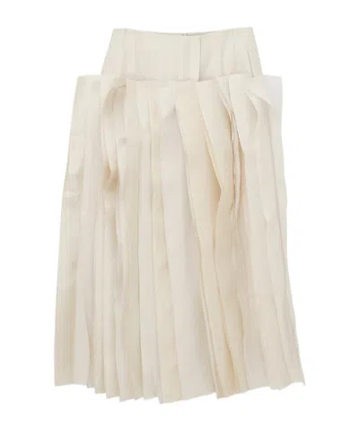 Carven Millefeuille Skirt In Silk Wool Toile In Neutral