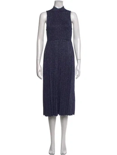 Pre-owned Carven Mock Neck Midi Length Dress In Blue/metallic