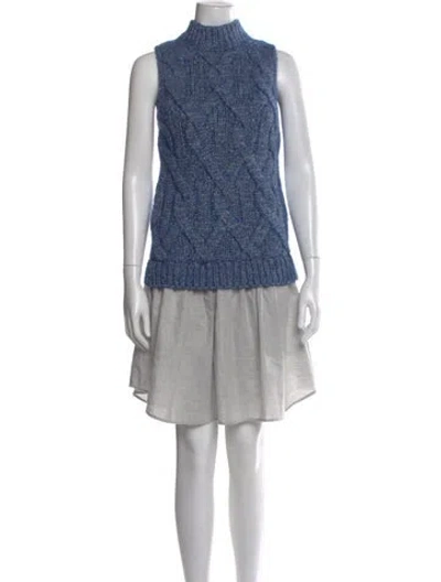 Pre-owned Carven Mock Neck Mini Dress In Blue