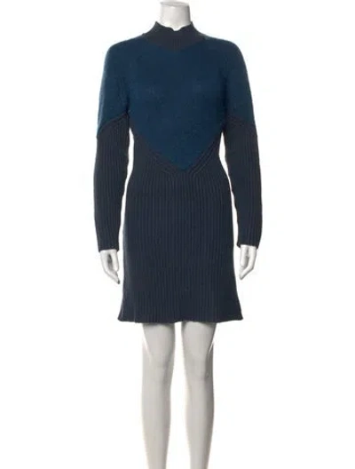 Pre-owned Carven Mock Neck Mini Dress In Blue