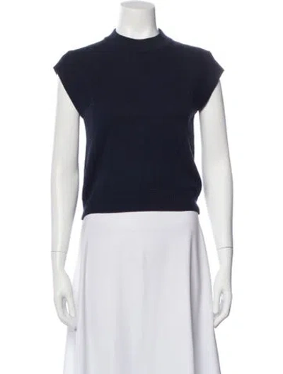 Pre-owned Carven Mock Neck Short Sleeve Top In Blue