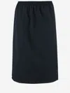 Carven Navy Blue Pull-on Silk Toile Midi Skirt In Blue