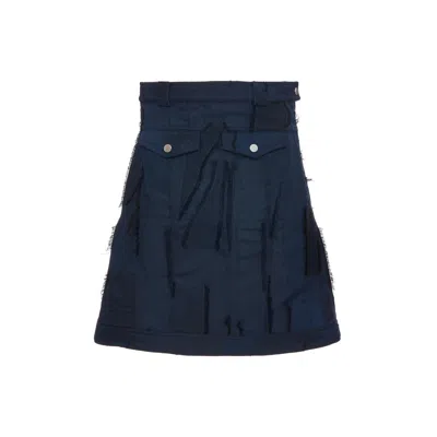 Carven Navy Jacquard Grunge Skirt In Blue