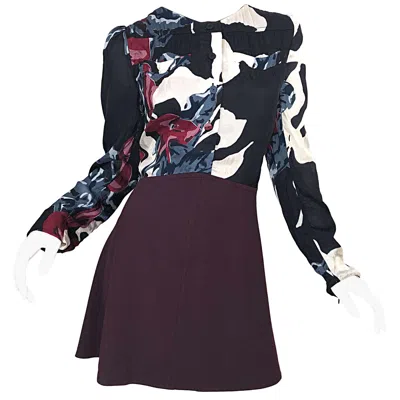 Pre-owned Carven New  Fall 2009 Size 42 / 10 / 12 Burgundy Blue Black Abstract Mini Dress In Red