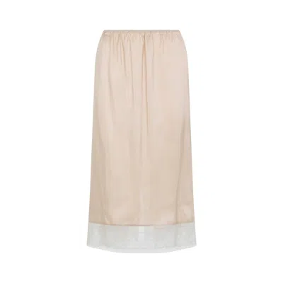 Carven Nude Beige Silk Pull On Lace Trim Skirt In Brown