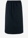Carven Navy Blue Pull-on Silk Toile Midi Skirt In Blue