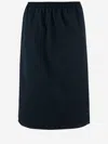 Carven Navy Blue Pull-on Silk Toile Midi Skirt In Blue