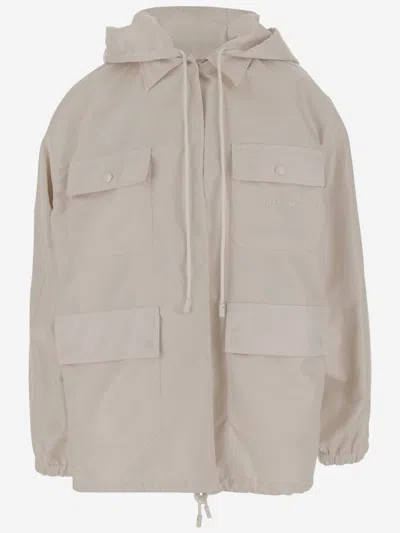 Carven Off White Nylon Hooded Jacket In Neutral