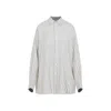 Carven Off-white Silk Shirt With Vertical Grey Stripes And Pointed Collar In Multi