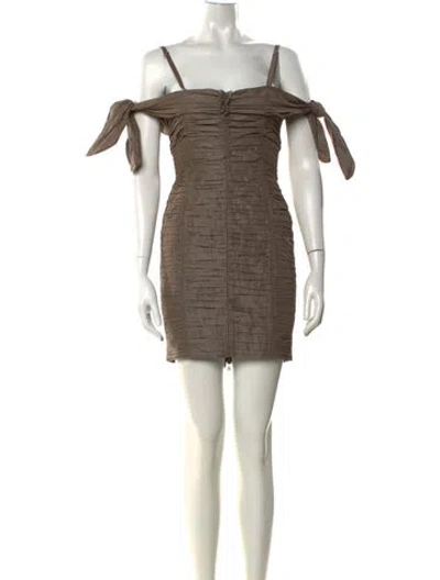 Pre-owned Carven Off-the-shoulder Mini Dress In Brown