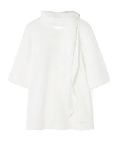Carven Oversized Scarf-detailed Silk Twill-trimmed Cotton-jersey T-shirt In White