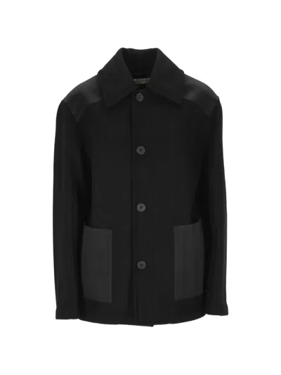 Carven Panelled Wool Coat In Black