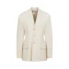 Carven Parchment White Wool Blazer With Notched Collar In Neutrals