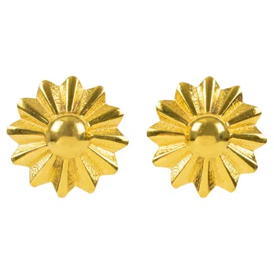 Pre-owned Carven Paris Gilt Metal Clip-on Earrings Carved Sun In Multi