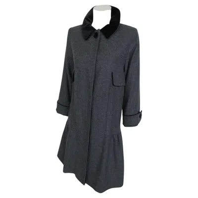 Pre-owned Carven Paris Grey Wool Black Velvet Coat In Gray