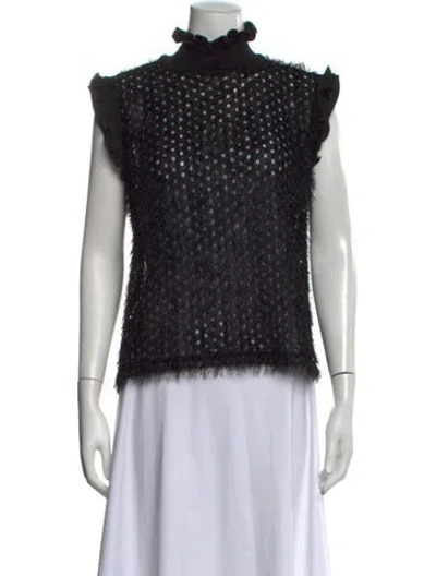 Pre-owned Carven Patterned Mock Neck Sweater In Black