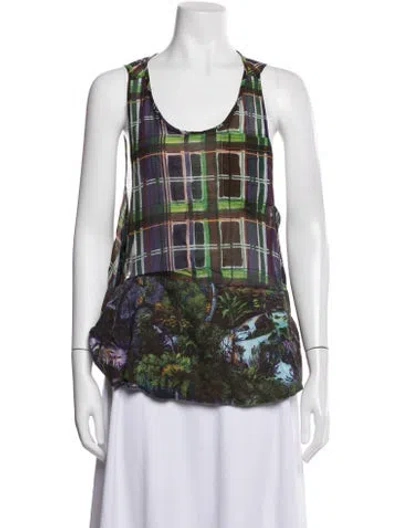 Pre-owned Carven Patterned Scoop Neck Top In Blue