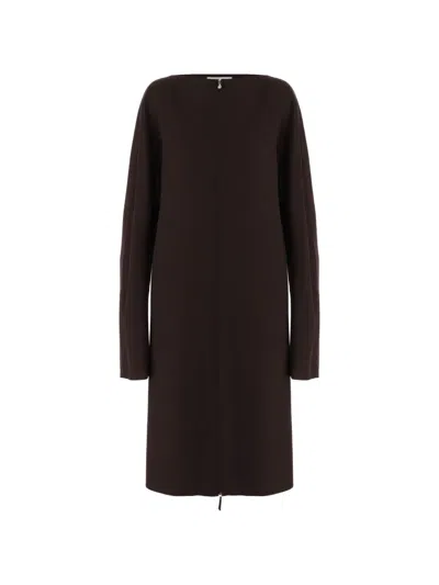 Carven Dark Brown Round Neck Front Zipper Wool Day Dress