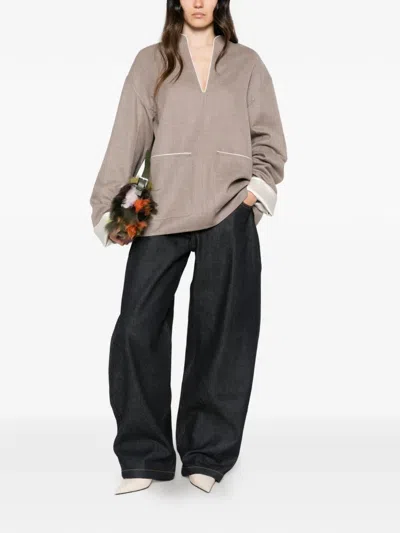 Carven Piped-trim V-neck Top In Neutral