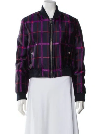 Pre-owned Carven Plaid Print Bomber Jacket In Blue