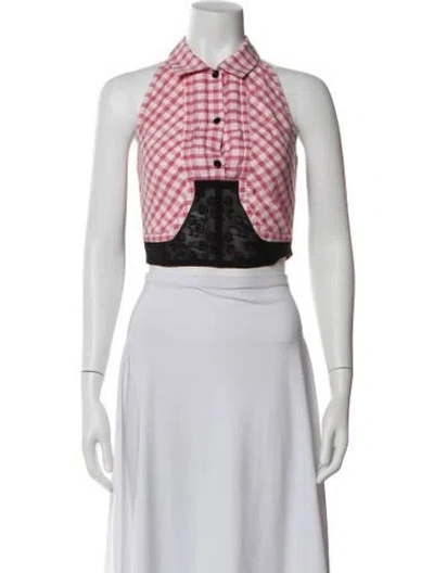 Pre-owned Carven Plaid Print Sleeveless Crop Top In Multi