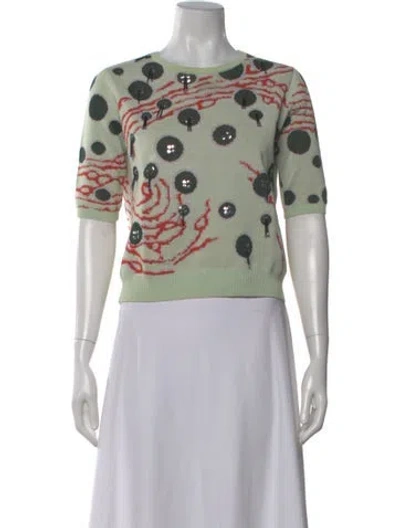 Pre-owned Carven Polka Dot Print Crew Neck Sweater In Green