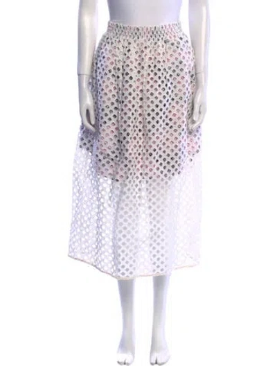 Pre-owned Carven Polka Dot Print Midi Length Skirt In White