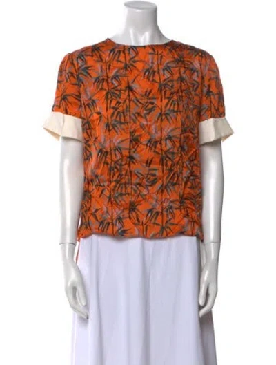Pre-owned Carven Printed Bateau Neckline Blouse In Orange