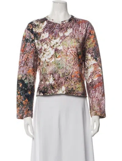 Pre-owned Carven Printed Crew Neck Top In Pink