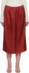 Carven Red Pull-on Silk Toile Midi Skirt In Ruby