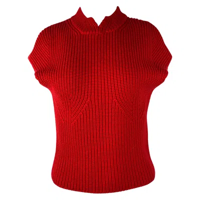 Pre-owned Carven Red Wool Knit Sweater Vest, Size Medium