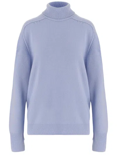 Carven Relaxed-fit Ribbed High Turtleneck Cashmere Sweater In Blue