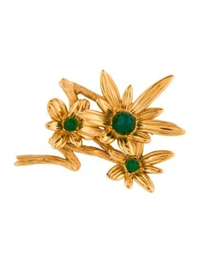 Pre-owned Carven Resin Flower Brooch In Green