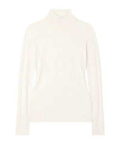 Carven Ribbed Silk Turtleneck Sweater In White